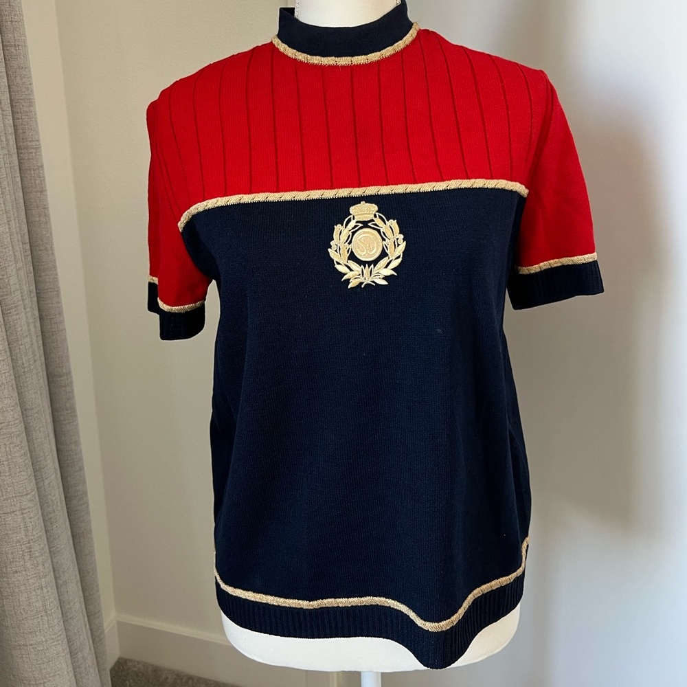 St. John Red and Navy Top with Gold Accents